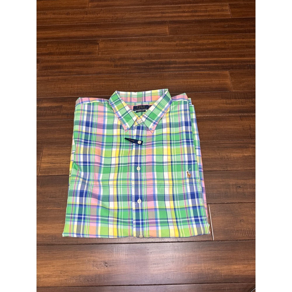 Polo Ralph Lauren Mens Performance Plaid Button Down Shirt Green Blue Pink 3XB